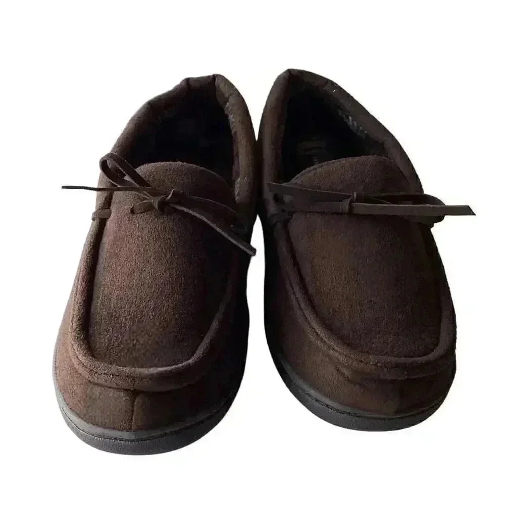 Van Heusen Mens Billy Mens M 8-9 Microsuede Fleece Lined Slippers Vegan Brown